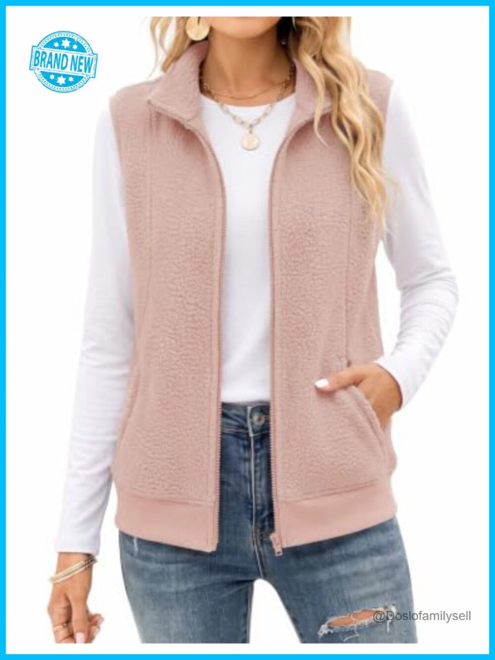 Sherpa Fleece Zip Vest Sleeveless Warm Lightweight Fuzzy Women's